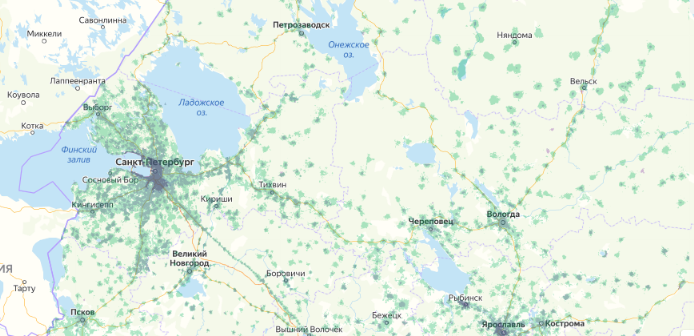 Зона покрытия МТС на карте Конаково 